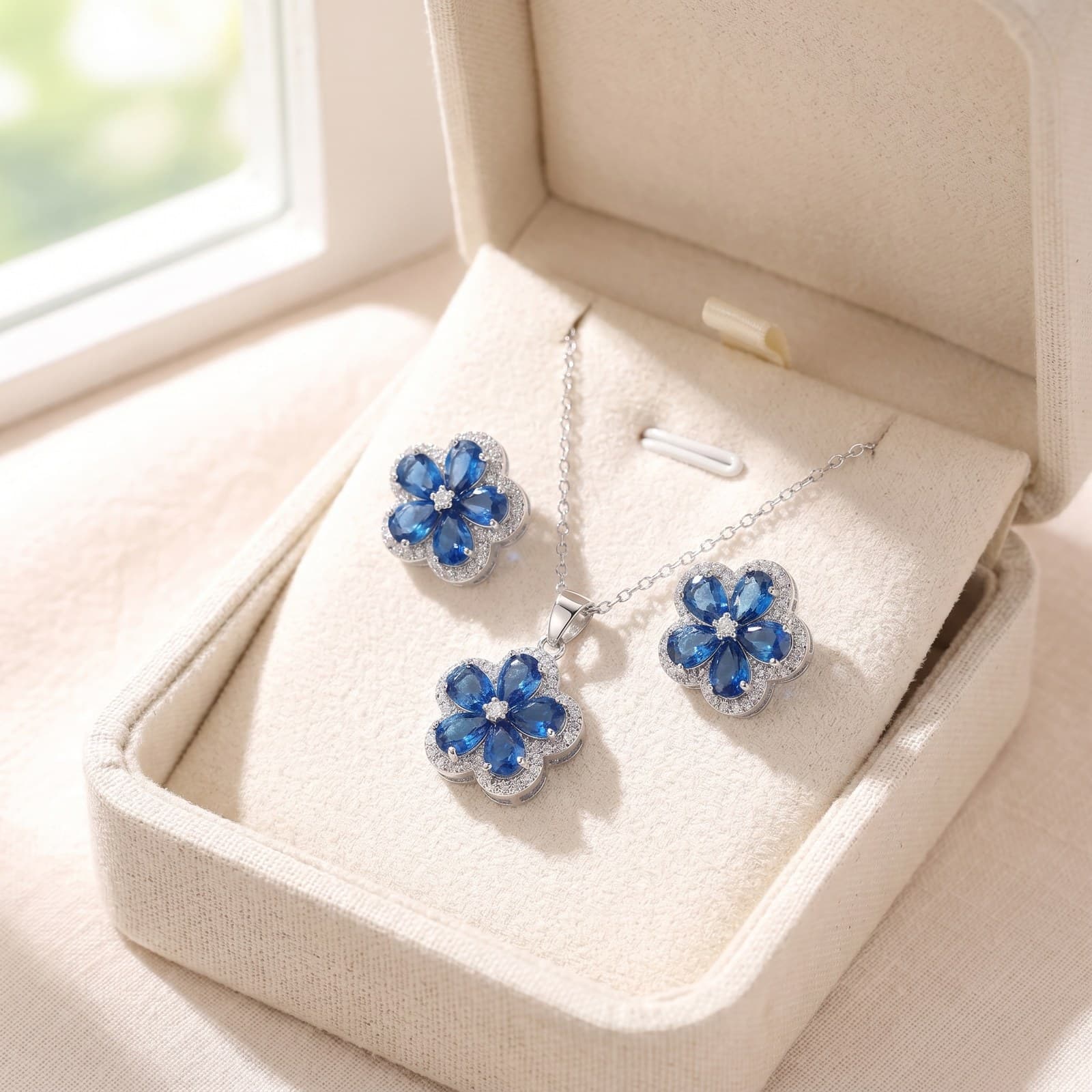 Blue Flower Necklace & Earring Set — view 5