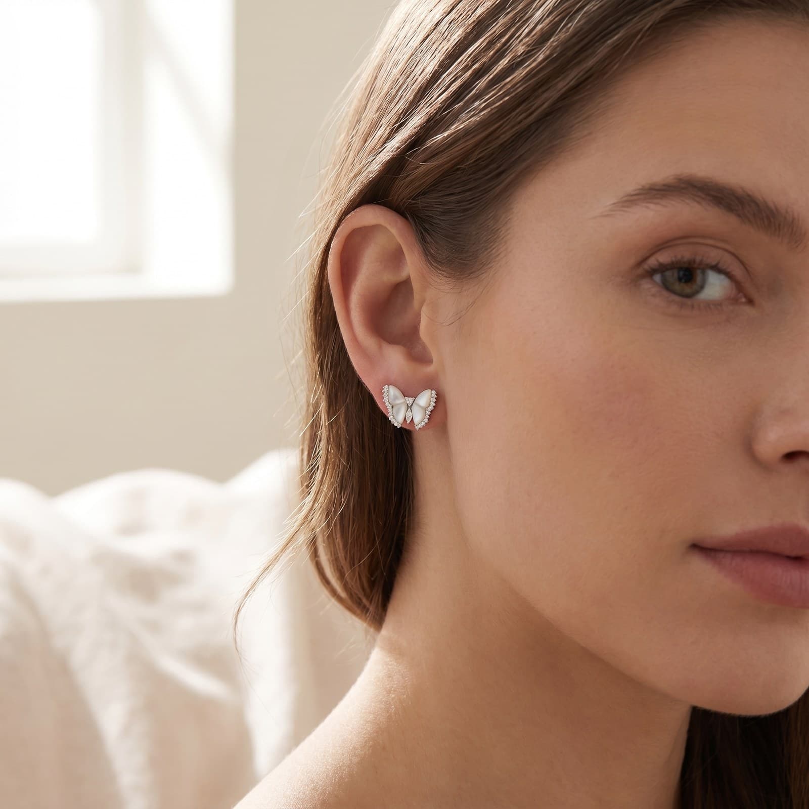 White Butterfly Earrings — view 2